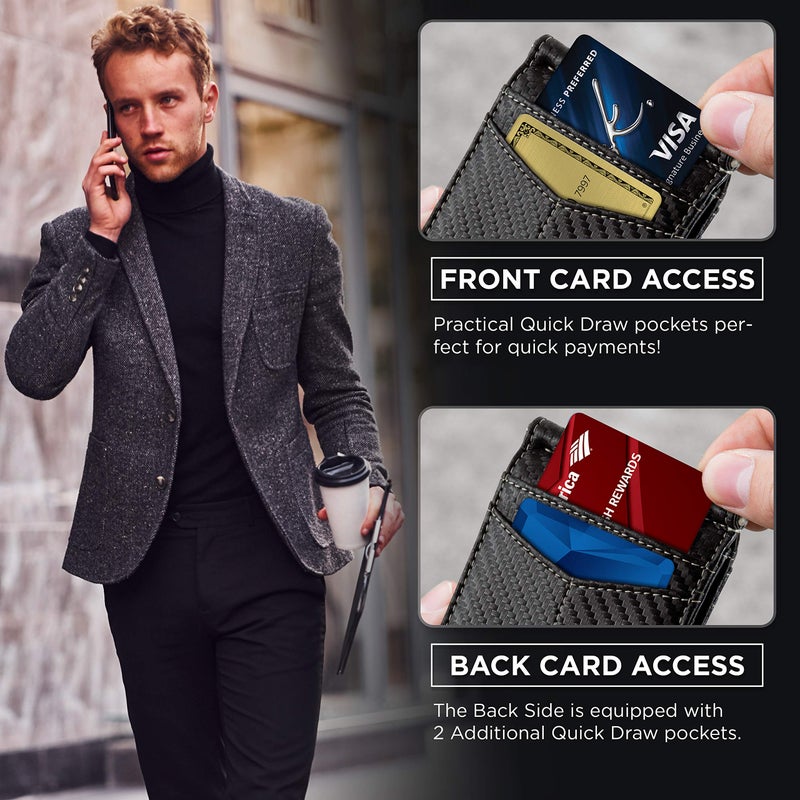 SERMAN BRANDS RFID Blocking Wallet Slim Bifold - Genuine Leather Minimalist Front Pocket Wallets for Men with Money Clip Gift (Modern Black) - Image 4